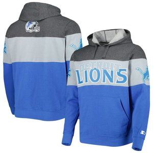 Men’s Detroit Lions Starter Hoodie Large Heathered Gray/Blue Pullover NWT Sz M